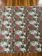 Vintage Floral / Leaf Beige / Brown Red Black White Textile Fabric 12’ x 52”