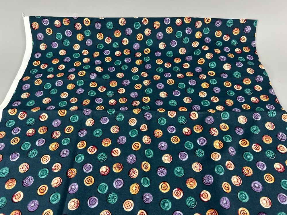 1+ yd Buttons All Over Tossed Cranston Collections Quilting Fabric Teal Purple