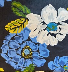 Vtg Cotton Floral Fabric A)W:57”xL2Yd B)W24”x2.1Yd Blue/White Dogwoods Magnolias