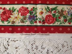 Christmas Rose Floral Fabric Remnant Border VIP Cranston Red Green 17″x 4 1/2″