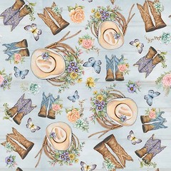 Highland Ranch Cowboy Cowgirl Boots Hats Floral by Springs Fabric~ By The Yard