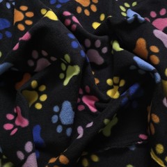 Rainbow Paw Print Fleece Fabric 58″ Wide Printed Fleece by the Yard Black