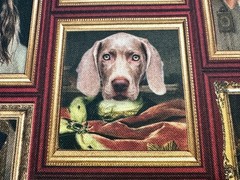 Royal Dogs Fabric Home Decor Curtains Animal Portrait Gold Frame Print 55″ Wide
