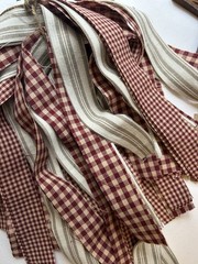 50 CRANBERRY & CREAM Check & Stripe Homespun Fabric Strips 1/2″x18″ or 1″ x 18″