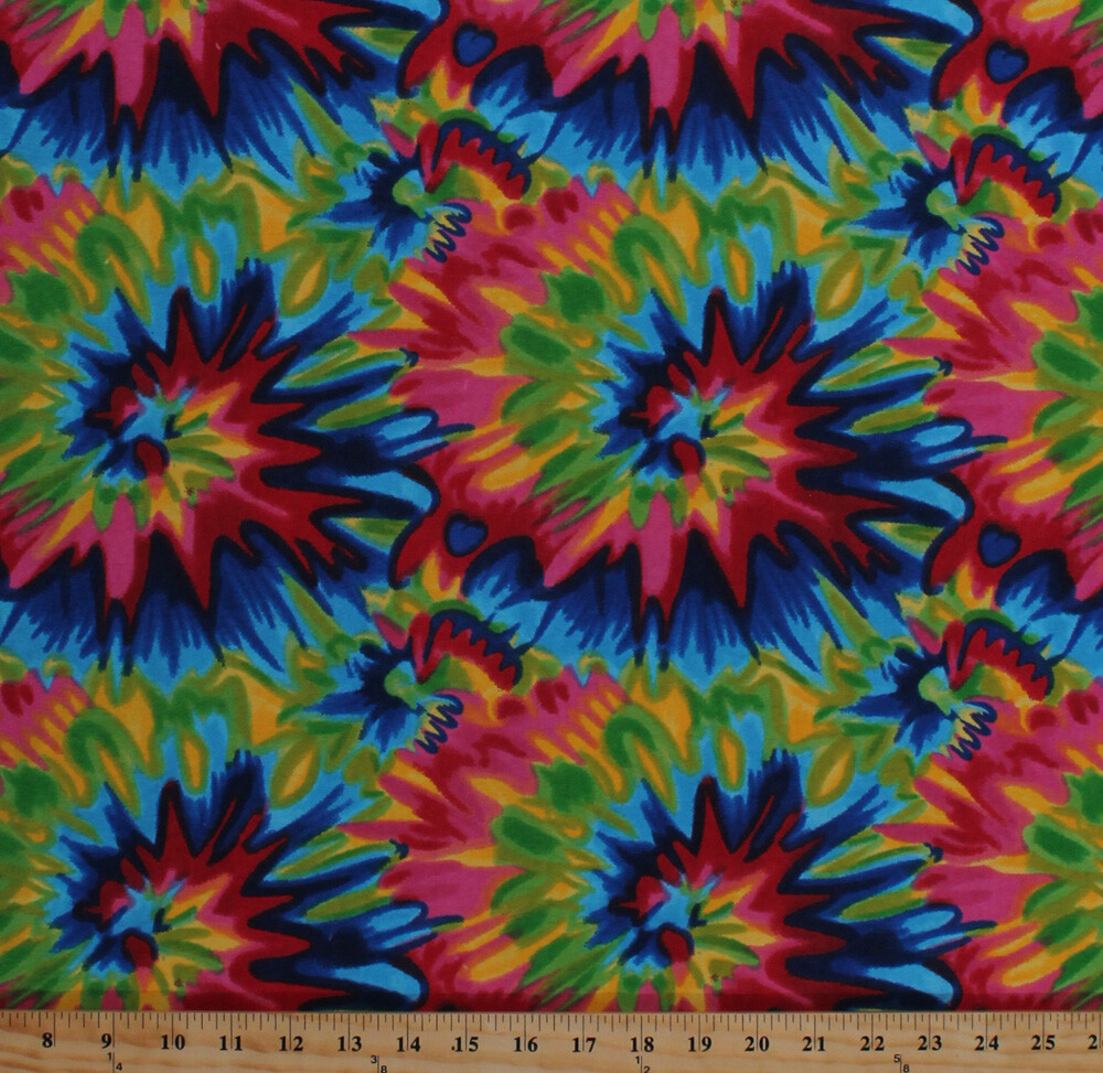 Flannel Tie Dye Rainbow Flowers Sunburst Swirls Cotton Flannel Fabric D282.12