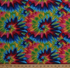 Flannel Tie Dye Rainbow Flowers Sunburst Swirls Cotton Flannel Fabric D282.12