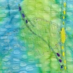 Fabric Tie Dye Appliquéd Sea Life Fish Blue Green Cotton India Approx 3.5 Yd