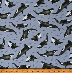 Cotton Orcas Killer Whales Ocean Polar Plungers Fabric Print by the Yard D688.87