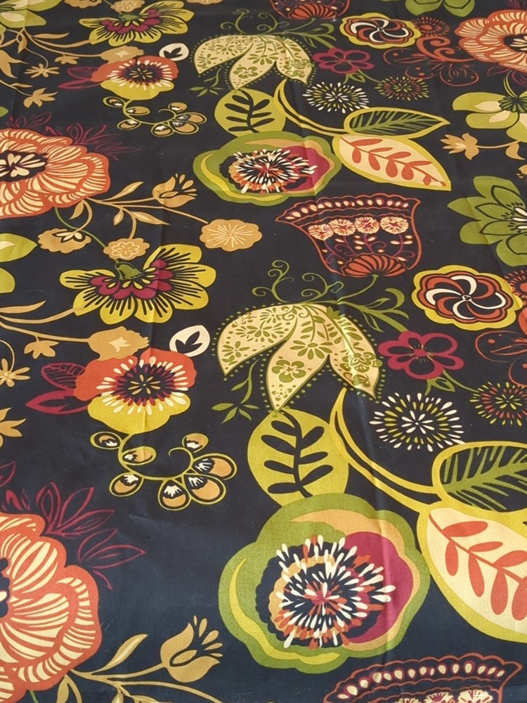 RAZZLE 2011 Covington Decorator Fabric Floral w/ Black Background 1.75 Yd 56″ W