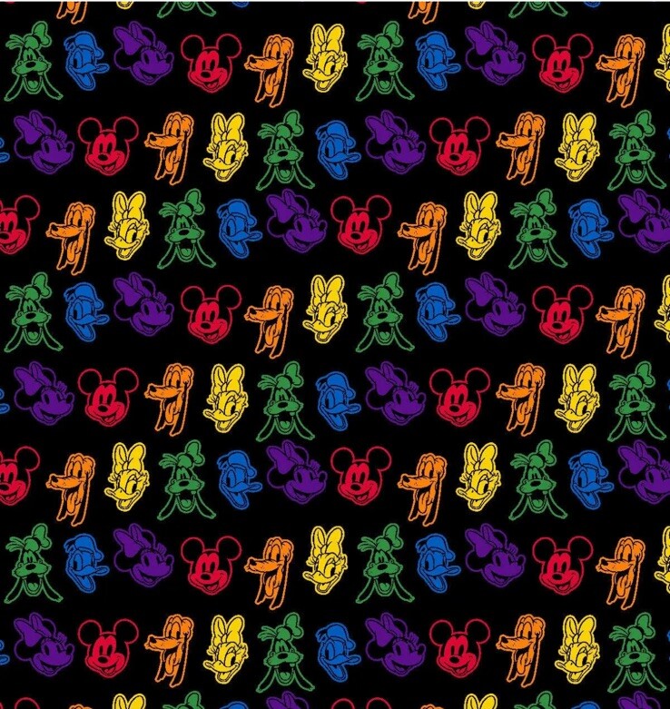 Fabric by the Yard Disney Pride Mickey and Friends Rainbow 100% Cotton