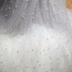 Beaded Pearls Mesh Tulle Lace Fabric DIY Wedding Bridal Dress 59″ Wide By 1 Yard