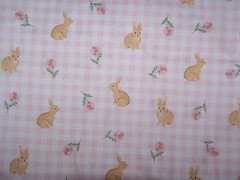 9″x21″Bunnies & Flowers Gingham Cotton Calico Fabric
