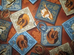 COWGIRL COWBOY HATS BANDANA LASSO ROPES WESTERN TAN COTTON FABRIC BTHY