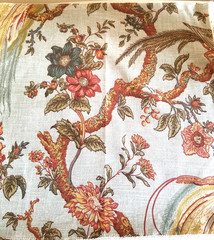 Waverly Linen Sample Jacobean Blue Rust Olana Bird 10″x10” #39