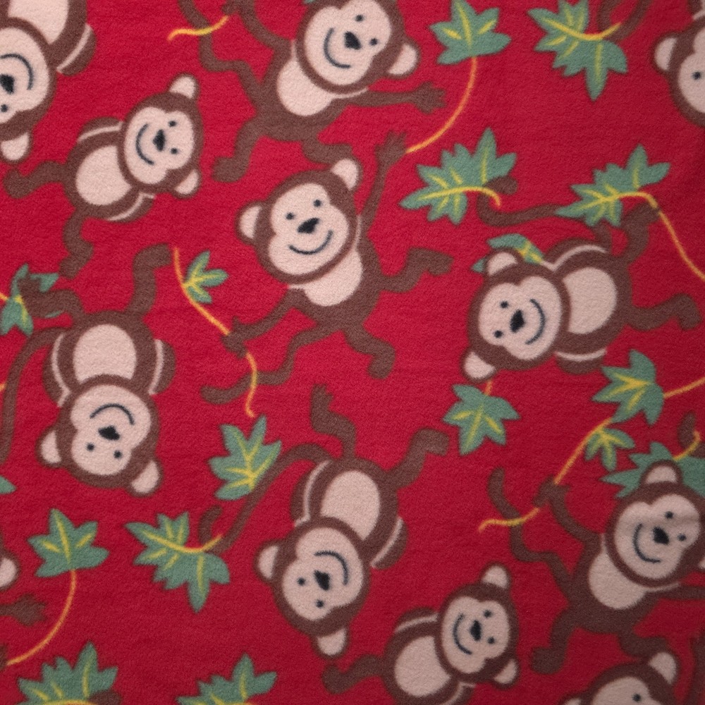 Monkey Fleece Fabric 58″ Wide Jungle Monkeys Vines Fleece Yard Red