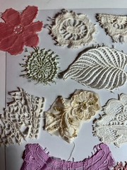 22 applique lot from dresses lace? flowers leaves junk journal scraps snippet