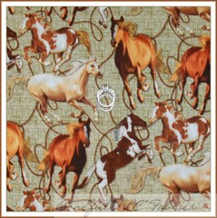 BonEful Fabric FQ Cotton Quilt Brown Tweed Wild HORSE Farm Equestrian Rope Lasso