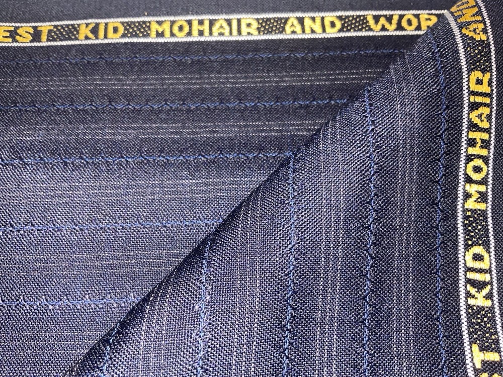 Durham Navy 30% Finest Mohair 70% Wool English Antique Stipe Suiting 2.8m 240g/m