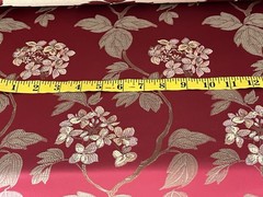 Embossed Embroidered Faux Silk Fabric Gold Red Floral Leaf Motif Design 7.19 y