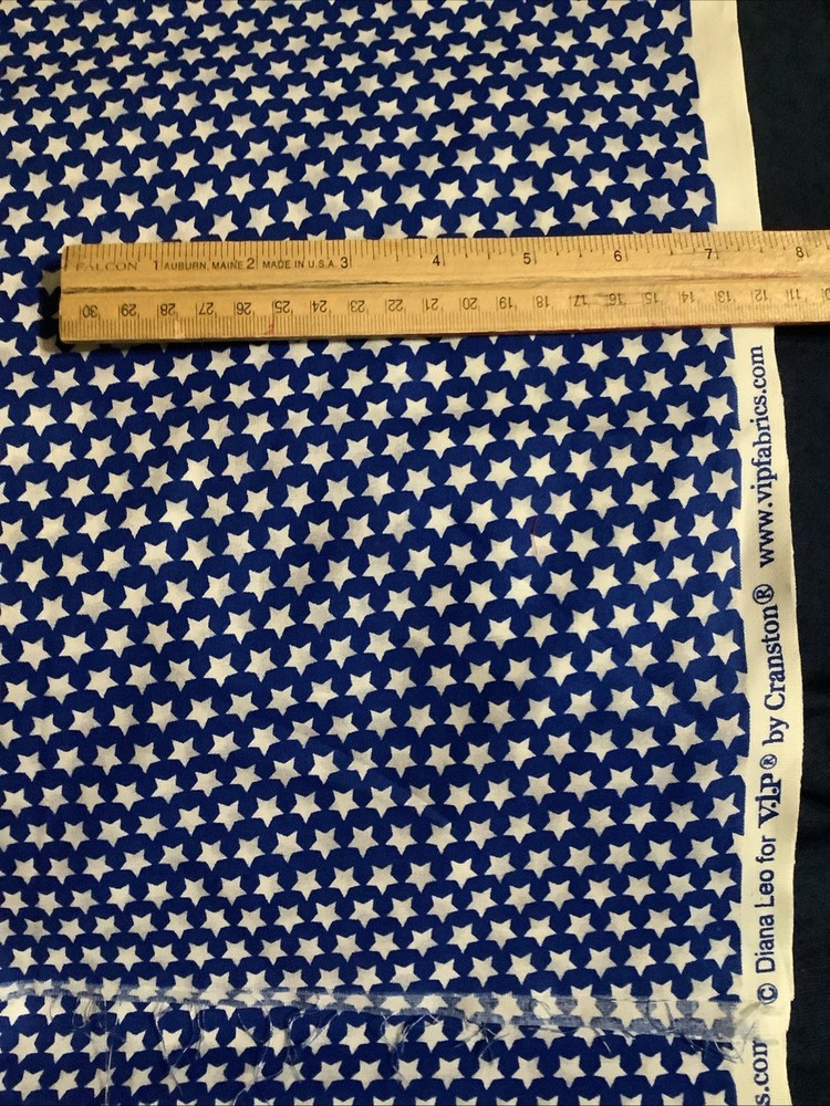 1-2/3 Yards Cotton Fabric Diane Leo For VIP Cranston White Stars On Blue 43” W