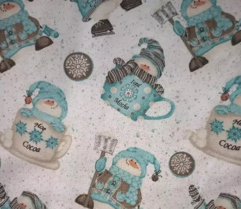 blue whimsical snowman fun fabric 21 x 17.5 inch new
