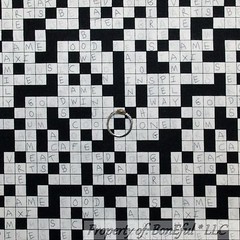 BonEful Fabric FQ Cotton Quilt Black White B&W Cross*word Puzzle VTG Game Stripe