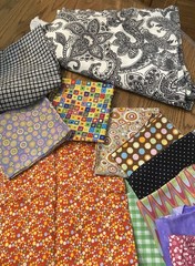 Lot Of 16 Different Fabric Scraps Remnant Various Patterns & Sizes, See Pics