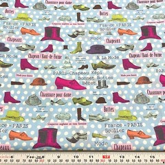 French Fashion Shoes & Hats YUWA Polka Dots Blue Cotton Fabric by the HALF YARD