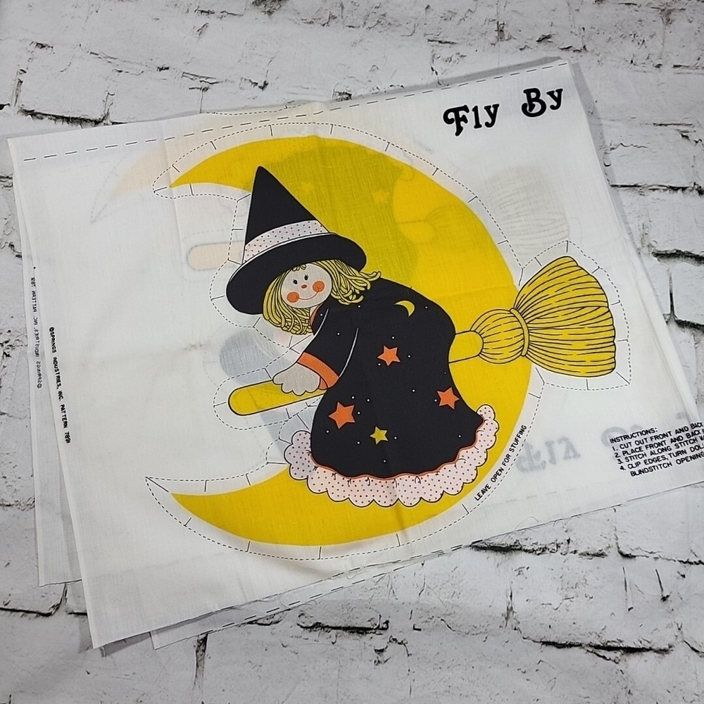 Vintage Fly By Night Witch Halloween Throw Pillow Making Fabric Enough For 2