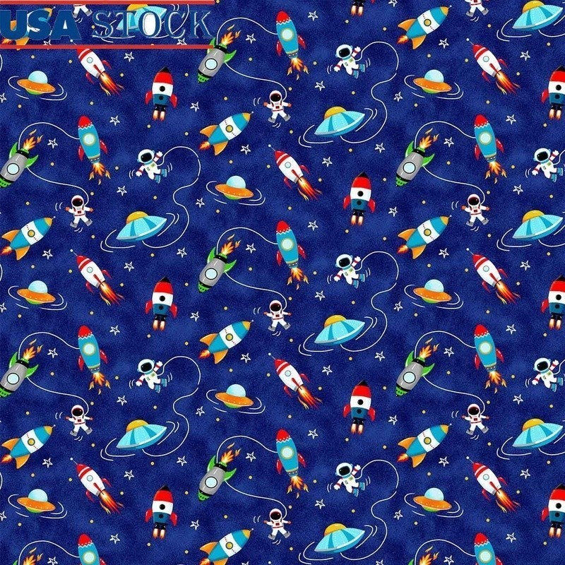 Spaceships Cotton Fabric Quilting Crafts Home Decor Tote Bags 44 Inches New