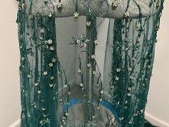 Green Silver 3D Fringe Beaded Sequins Embroidery Lace Fabric 50” Width 1 Yard