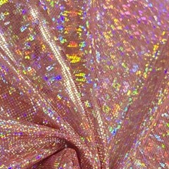 Vibrant Coral Hologram Broken Glass Stretch Spandex by the Yard for Swimwear