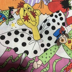 RARE! VTG Elinor Peace Bailey Print fabric Unique Dolls Clowns Ladies