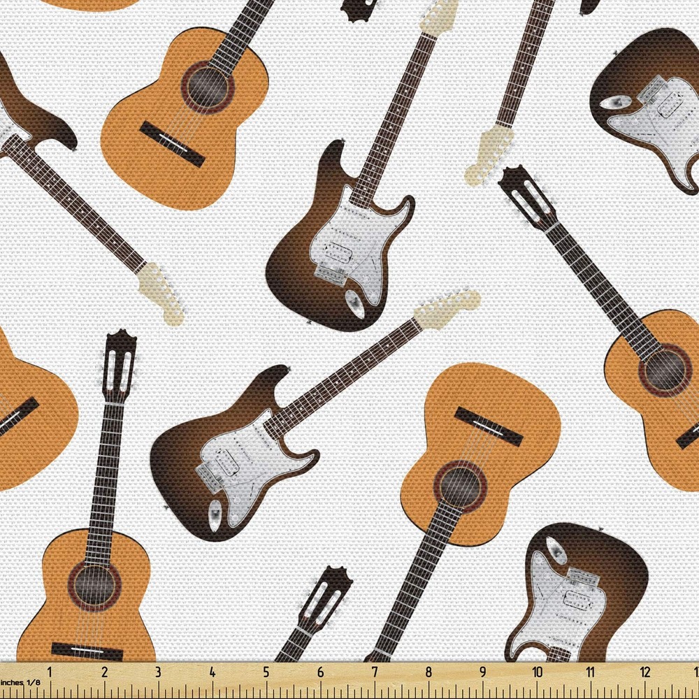 Ambesonne Guitar Fabric By The Yard Realistic Illustration Classic And Electric