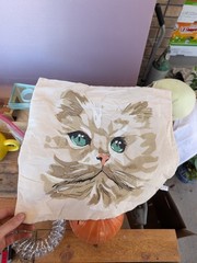Vintage Cat Face Fabric Pillow Cover Cotton Blend Printed Kitten Face