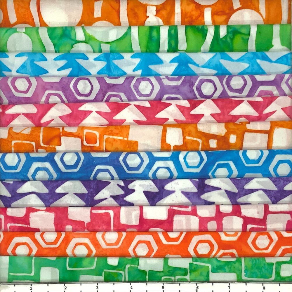 Lot 11 Fat Quarters Rainbow & White #2 Batik Lunn Fabric FQ Pack Cotton Handmade