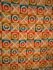 Silk Multicolor Geometric Pattern Brown Red Blue Beige Square Design