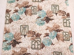 Vtg Mid Century Hydrangea Floral Barkcloth Fabric Blue Gold Brown Remnants 47×31