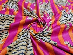 Pink Tiger Indian Hand Printed Cotton Fabric by 5 Yard Sewing Craft Dressmaking