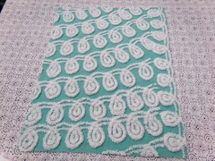Soothing White Curly Loops Jade Vtg Chenille Bedspread Fabric 15″ x 19″ Piece