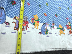 Daisy Kingdom Winnie the Pooh Christmas Present Border Fabric Blue Gingham Vtg