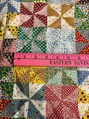 VTG 1970`s Faux Feed Sack Prints 3″ Pinwheel Squares Cheater Quilt 18″X18″ BTFQ
