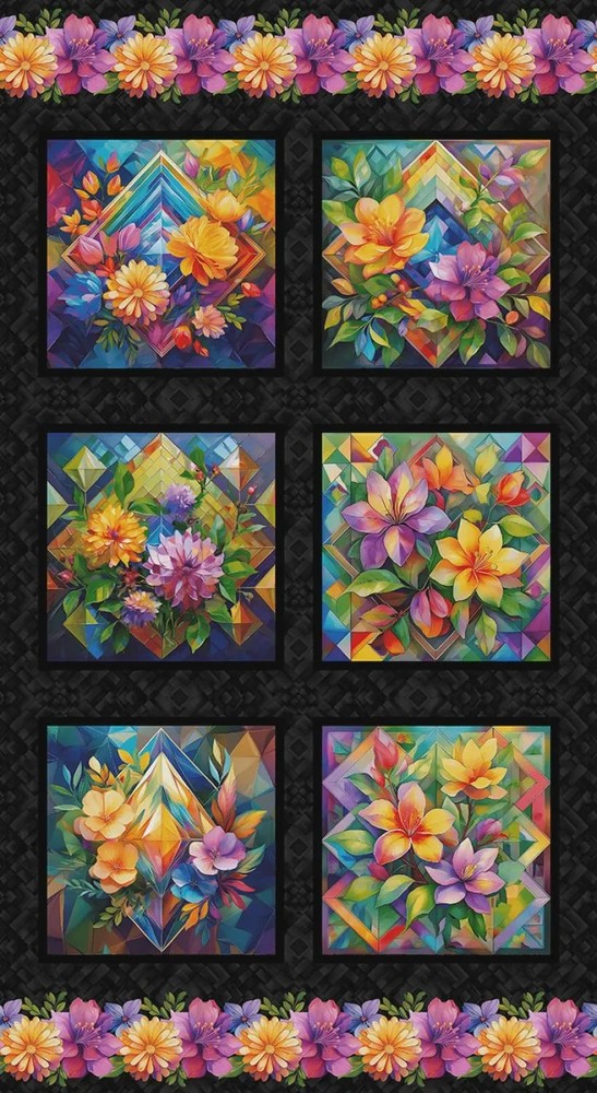 Flower Fusion by Crazy Marie ~ Floral, Geometric Quilt Panel ~ Studio E ~ 24″