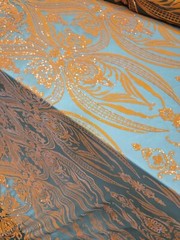 Orange Sequin Embroidered Lace Brown Stretch Mesh Fabric by the Yard For Dress