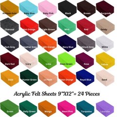 FabricLA | Acrylic Felt Fabric Pre Cut 9X12 Inch Square Sheets | 24 Pieces