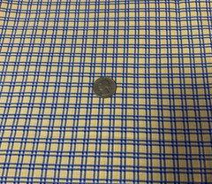 Vintage Plaid Checked Squares Print Fabric Yellow White And Blue 100% Cotton BTY