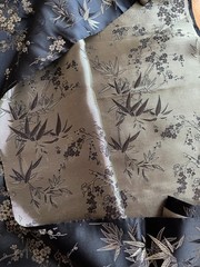 Asian Brocade Fabric Cherry Blossom & Bamboo Black & Silver, 3 Yards 44″ Wide