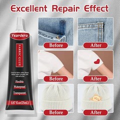 Fabric Glue, Permanent, Clear, Washable Adhesive for Clothing, Patches, Leather,