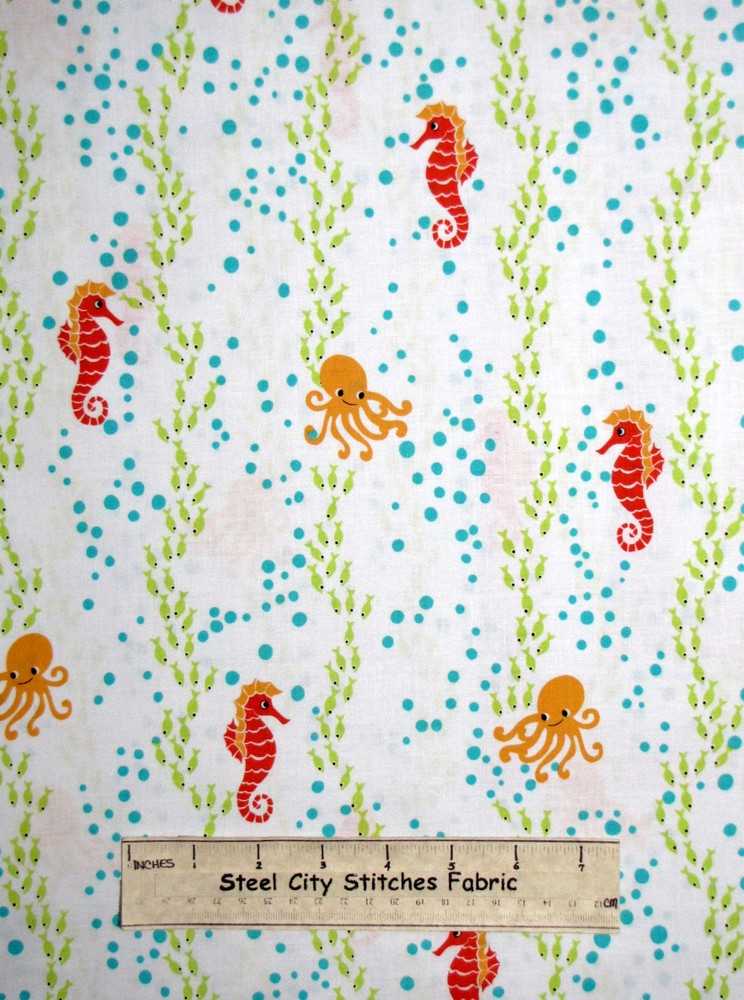 Floatin With The Fish Bubble Seahorse Cotton Fabric Yard Michael Miller PC6625