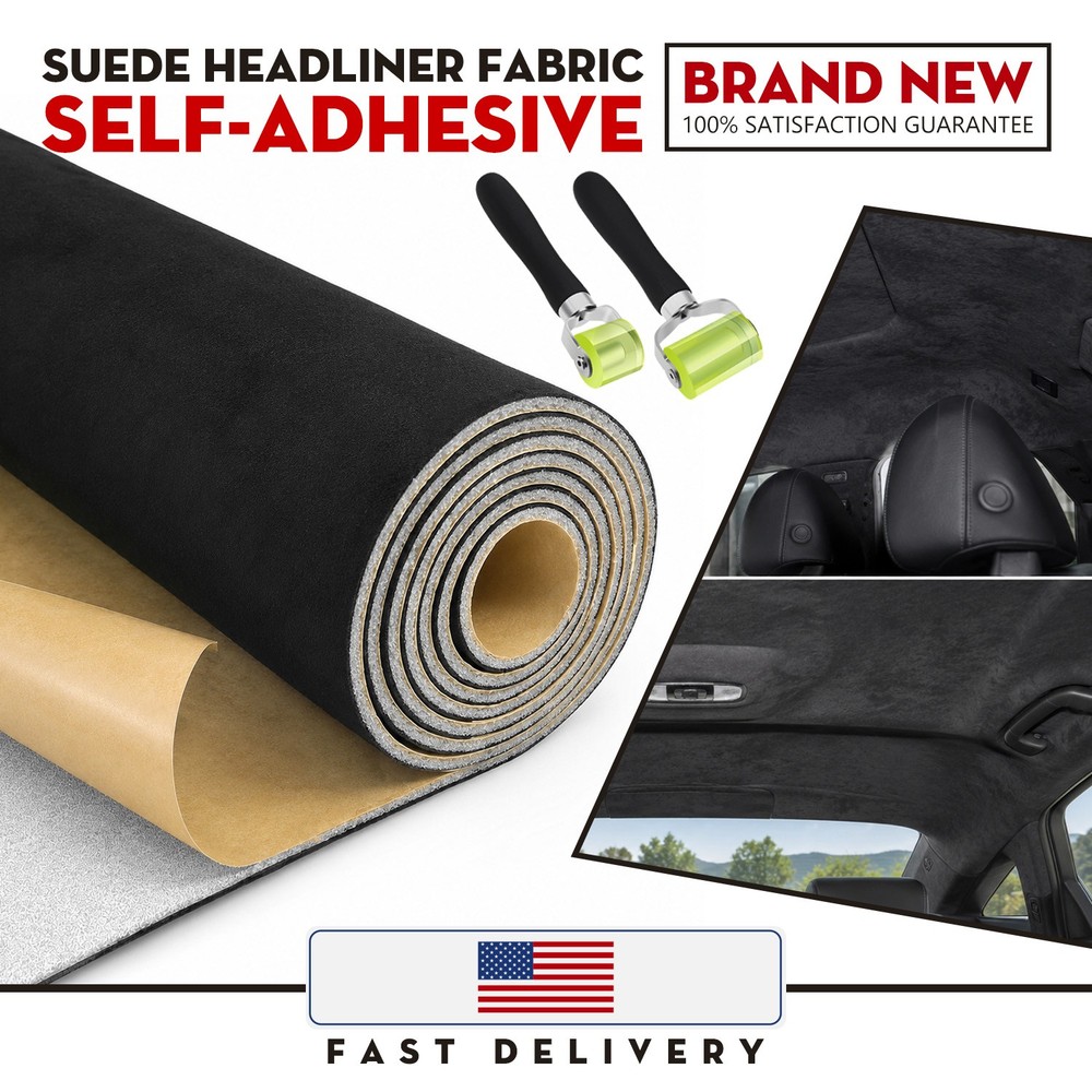 3mm 11.8″x59″ Self-Adhesive Suede Headliner Auto Interior Roof Repair+Tool
